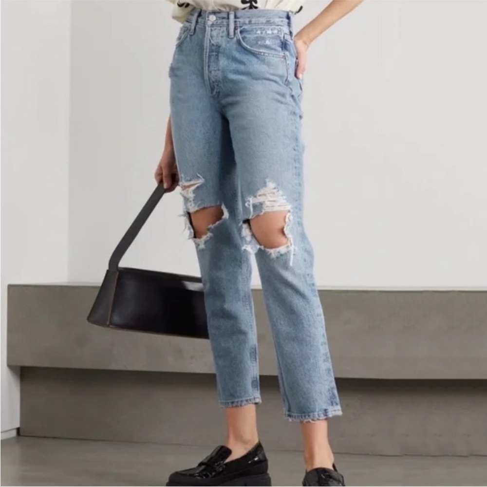Agolde Fen Wander High Rise Taper Leg Distressed Jeans Size 27